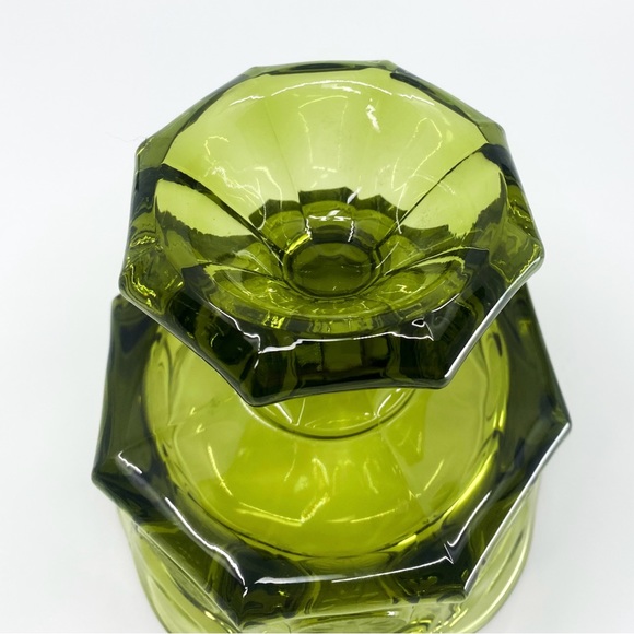 Vintage 1960s Fostoria Green Wedding Compote Bowl Coin Dot Glass - Picture 6 of 10
